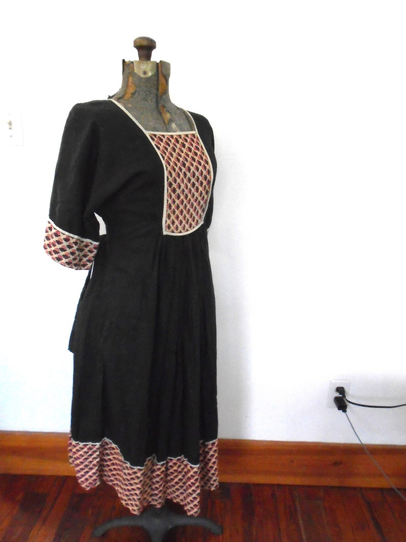 Vintage bohemian black and block print India Dress image 4