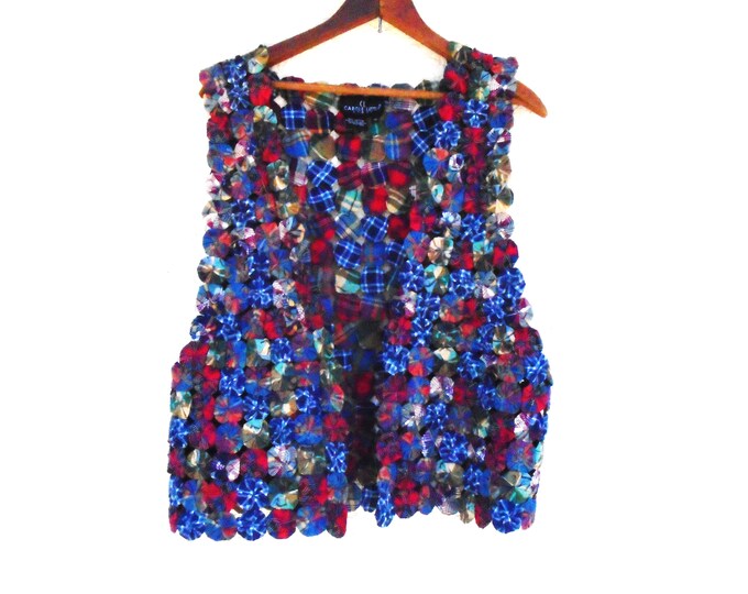 Vintage Plaid Yoyo Quilt Piece Vest Etsy