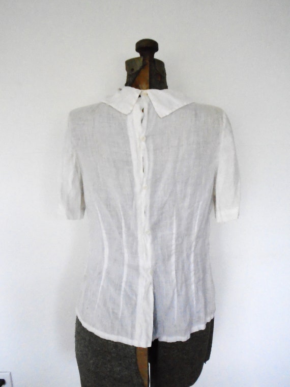 Vintage 40's linen white blouse - image 3