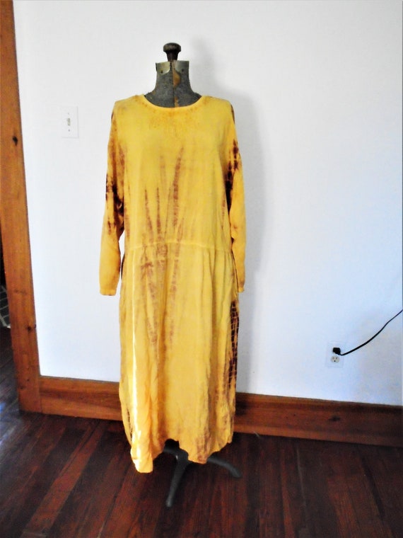 Vintage golden yellow tie dyed India maxi Dress - image 2