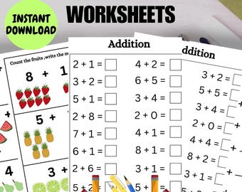 10 Kids Addition Worksheets PDF | Math Practice Pages | Printable Preschool  + Kindergarten Addition Activity for Learning Numbers