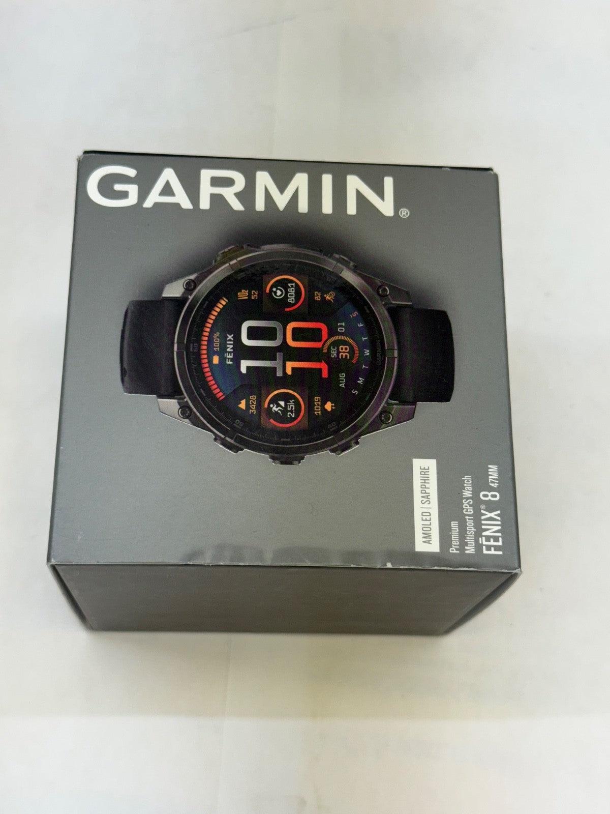 Garmin fenix 8 Amoled Sapphire Watch 47mm Carbon Gray DLC with Black Gray Band