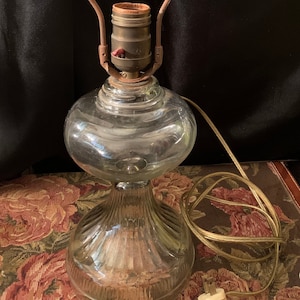 Vintage Large Clear Glass Hurricane Lamp Kerosene Oil Lamp Style Antique Electric Lamp