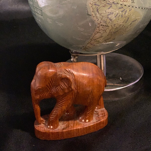 Vintage Hand Carved Small Wooden Elephant Figurine