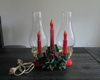 Items Similar To Vintage Christmas Hard Plastic Electrified Light Up Candle Table Centerpiece Holly Mid Century Atomicshack Com On Etsy