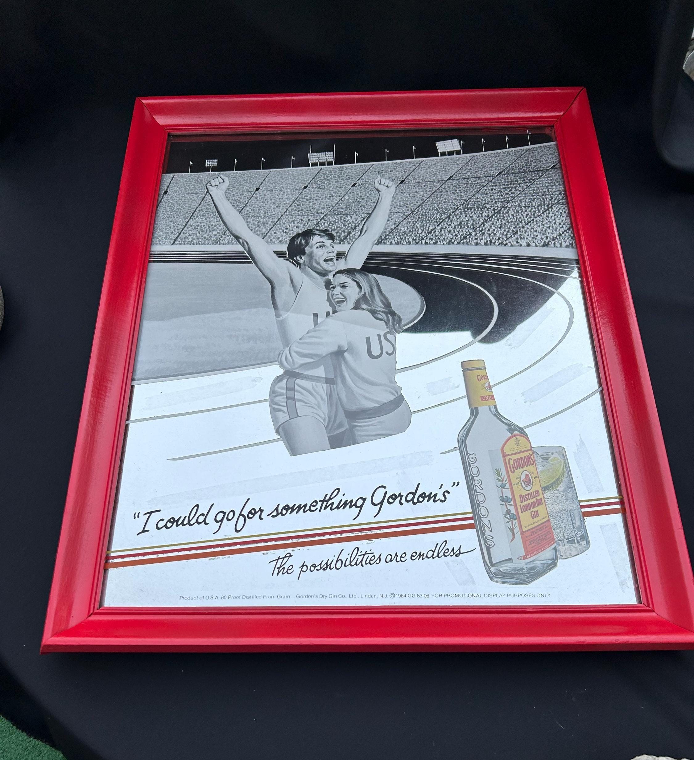 Vintage Rare 1984 Gordon's Dry Gin Liquor Promotional Advertising 18 x 22 Mirror Bar Sign Product of USA