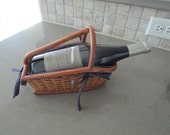 Vintage Wicker Rattan Wine Bottle Holder - Champagne Carrying Basket