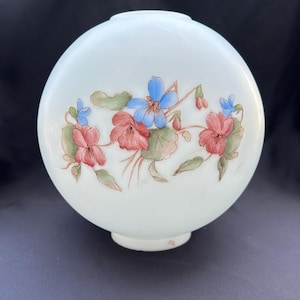 Vintage Large Milk Glass Hand Painted Hurricane Lamp Globe Ball Shade Artist Signed - Replacement Parts