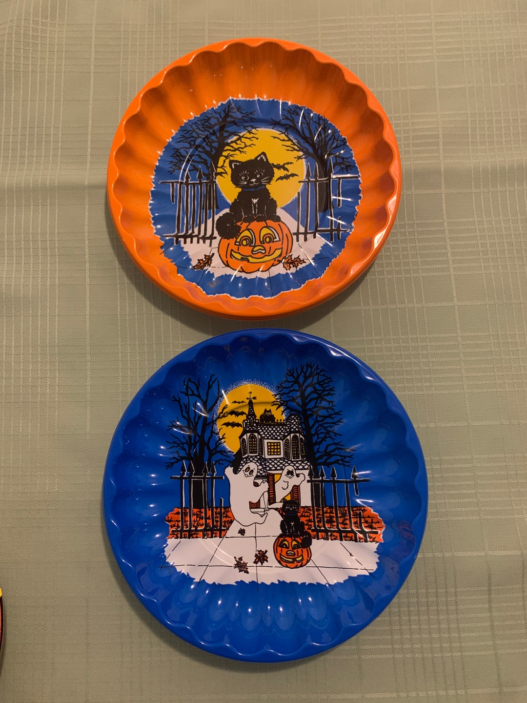 Vintage Halloween Candy Bowls Black Cat Pumpkins Haunted House Etsy