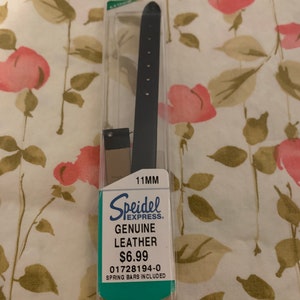 Vintage Speidel Express Black Leather Watch Band  - Replacement Part