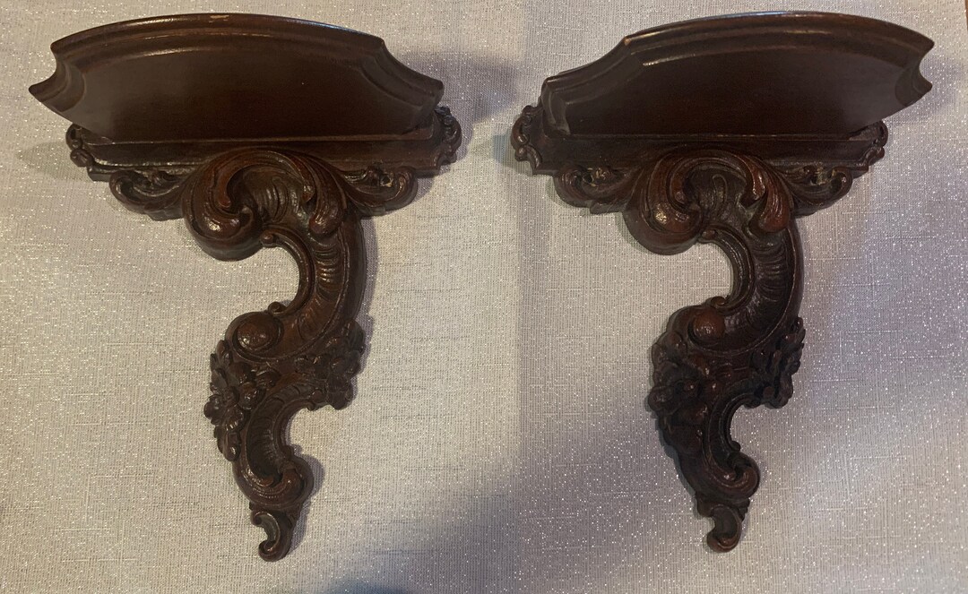 Vintage Ornate Wood Wall Shelf Sconce Set by Syroco Wood Made Etsy