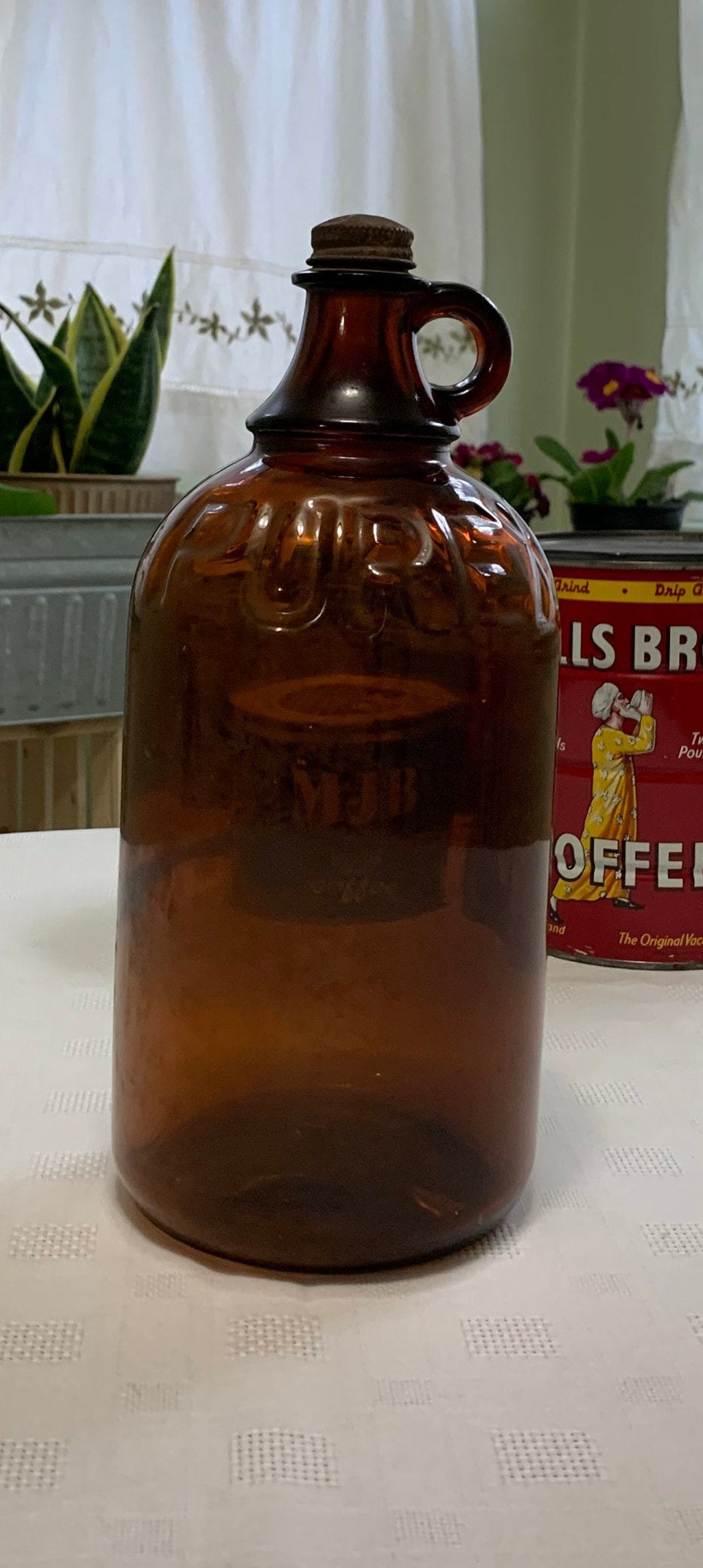 MidCentury Brown Half Gallon Glass Bottle with Lid Etsy