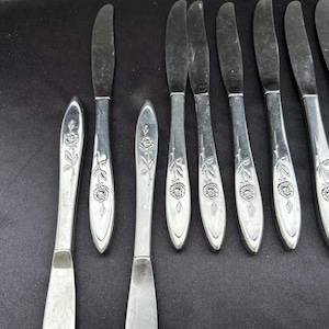 Vintage Rose Butter Knife Flatware Silverware Set of 10 Replacement Parts