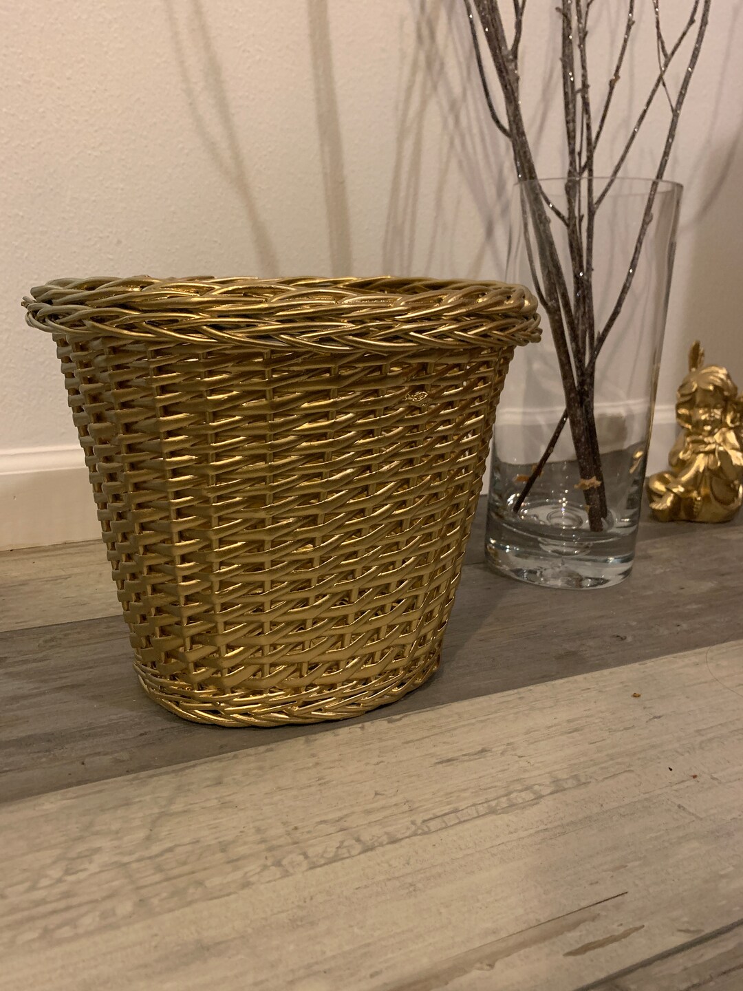 Small Upcycled Modern Gold Wicker Basket Bathroom / Bedroom Etsy