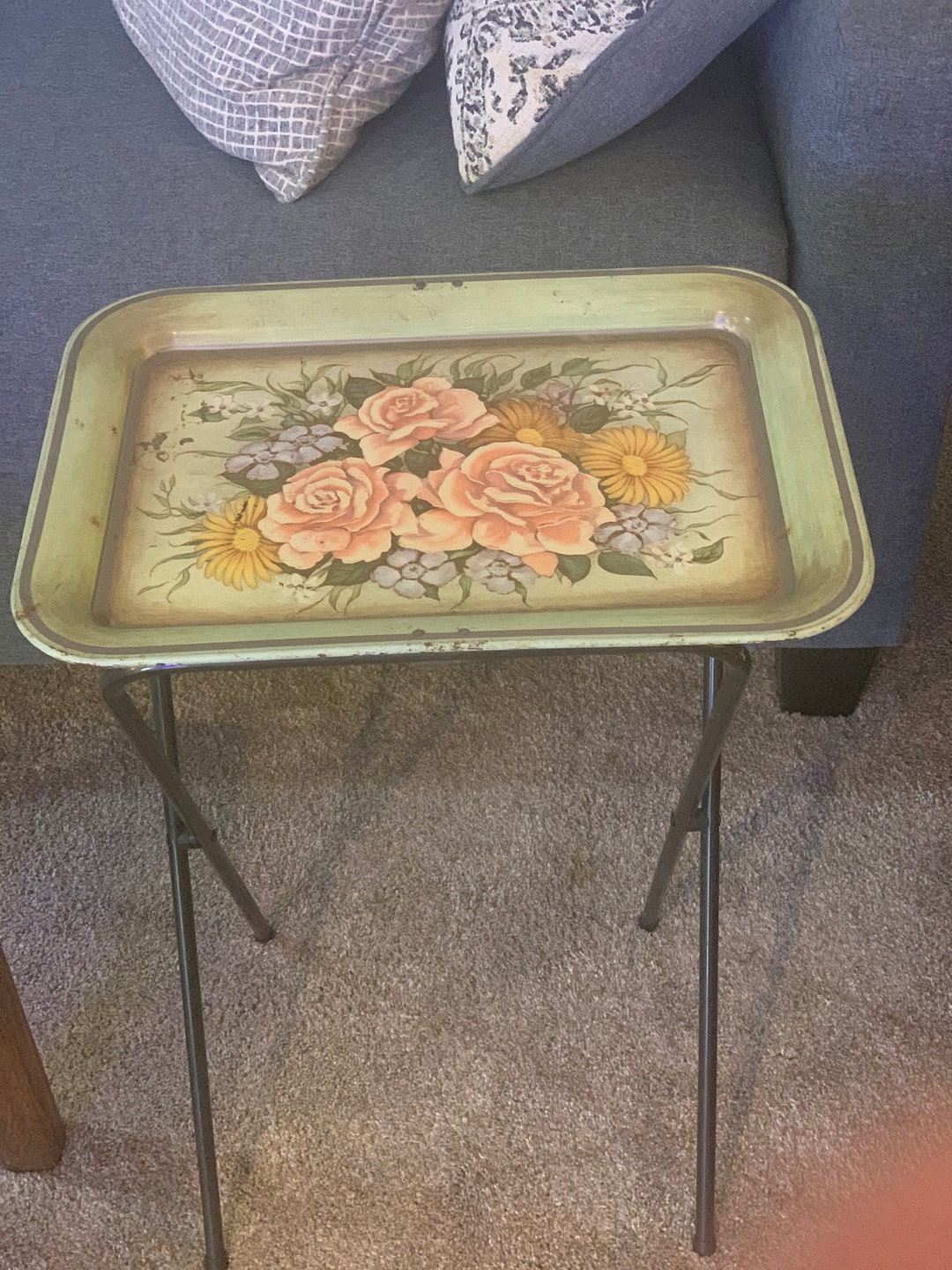 Vintage TV Tray Table With Roses Smaller Size Etsy