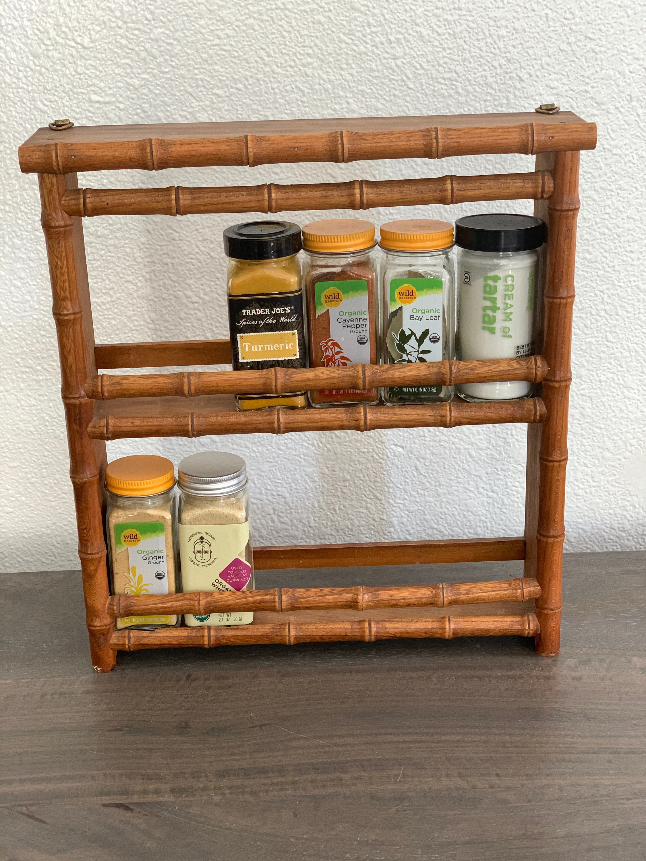 Vintage Faux Bamboo Wood Spice Rack Wall Rack 