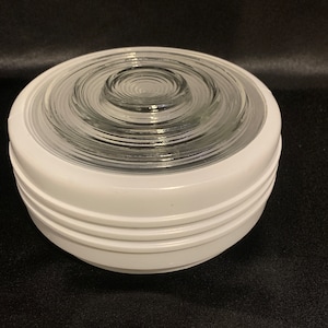 Vintage White and Clear Glass Ceiling Light Shade - Light Cover -  Replacement Shade
