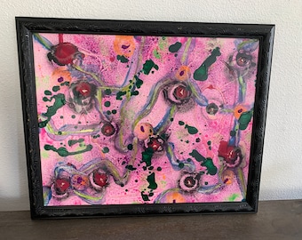 Original Modern Abstract Acrylic Painting on Canvas Wood Frame - Signed  OOAK Wall Art