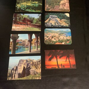 Vintage jaren 1960 gemaild gebruikte ansichtkaarten met postzegels Mexico Venezia China Japan Frankrijk