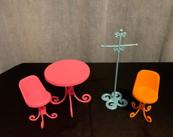 Vintage Barbie Furniture Table Chairs Coat Rack