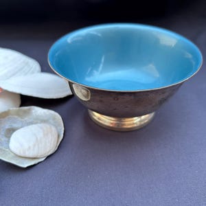 Reed & Barton 101 Vintage Nut Dish Serving Bowl Silver Plated with Blue Enameled lining