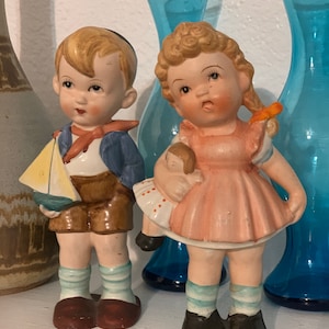 Vintage Little Boy and Girl Figurines MCM Ucagco Ceramics Japan