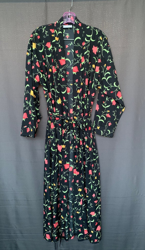 Beautiful Black Floral Robe Made in France By NEY… - image 1