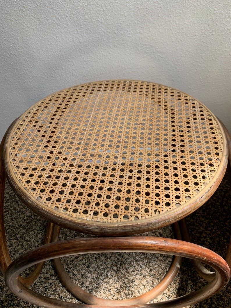 Vintage Bentwood Cane Footstool MCM Stool or Side Table Etsy