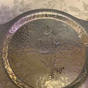 Vintage Hand Wrought Creations Hammered Aluminum MCM Serving Tray By Rodney Kent No 445
