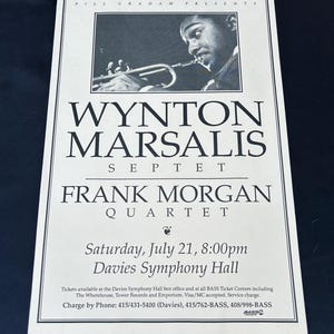 Póster del concierto de Wynton Marsalis Septet y Frank Morgan, 21 de julio de 1990, Davies Symphony Hall, San Francisco. Póster original.