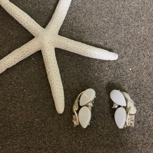 Vintage White with Sparkle Rhinestone Clip On Earrings