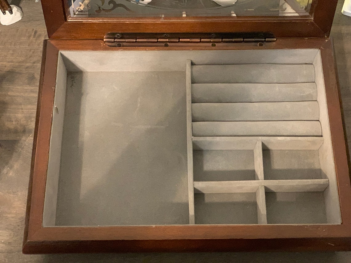 Vintage Men's Dresser Top Valet Wood Box With Glass Ship Etsy