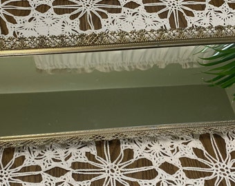 Vintage Gold Filigree Mirrored Tray - Hollywood Regency - MCM Perfume Tray Or Wall Mirror