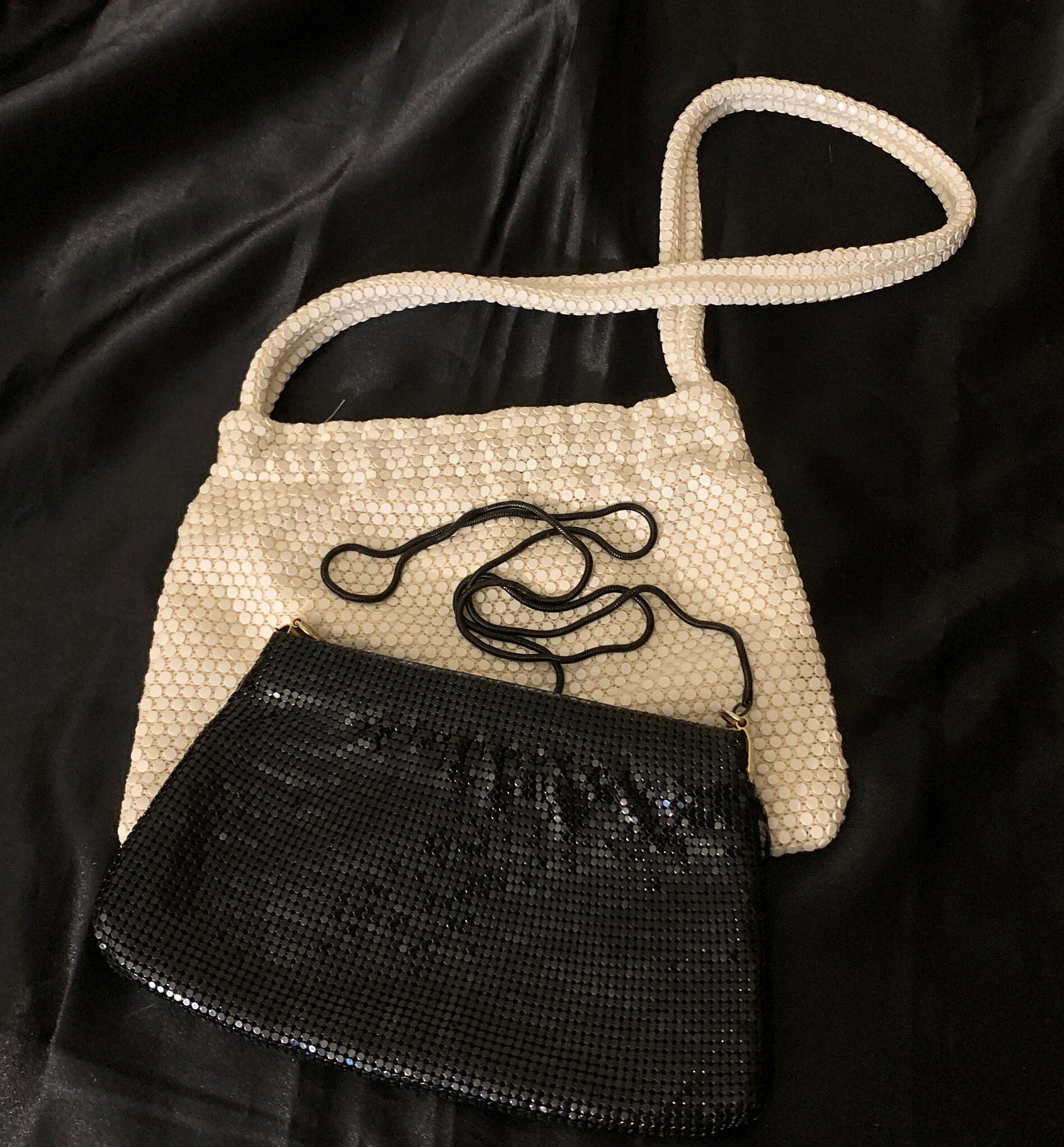 Vintage Mesh Purse One Black Hand Made Hong Kong One White By Lumured