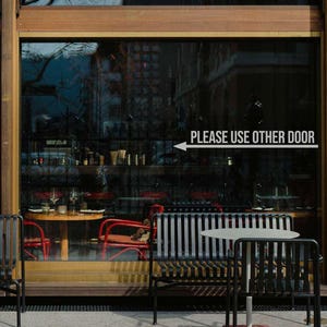 Please Use Other Door Sign, Modern Vinyl Decal for Glass Door, Business Storefront Entry Sticker, Door Entrance Sign, Arrow Sign Entrance