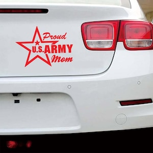 Proud U.S. Army Mom Car Decal, Military Mom Sticker, Army Support Vinyl Decal, Patriotic Car Sticker, Army Parent Gift, Red Star Design