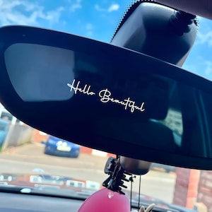 Hello Beautiful Car Mirror Decal Sticker, Positive Quote Vinyl Sticker, Motivational Rearview Mirror Decal, Cute Car Decor Gift for Her