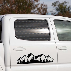 Mountain Forest Truck Decal, Nature Tree Vinyl Sticker for Car, SUV, Camper, RV, Window, Adventure Mountainscape Off-Road Vehicle Graphic