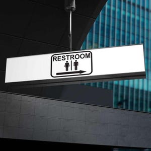 Restroom Sign, Bathroom Directional Sign for Office, Restrooms Vinyl Decals, Restroom Left Arrow, Indoor Restroom Signage
