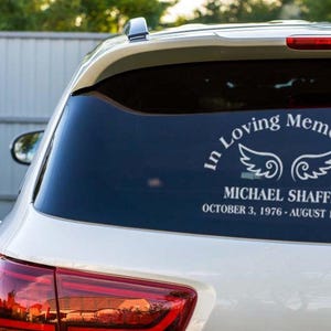 In Loving Memory Car Decal, Personalized Memorial Sticker, Custom Name & Dates, Funeral Tribute Vinyl Sticker for Window, RIP Auto Decal