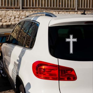 Christian Cross Car Decal, Religious Vinyl Sticker for Window, Inspirational Christian Gift, Bible Verse Cross Decal, Premium Vinyl Decal