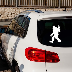 Funny Bigfoot Middle Finger Car Decal, Sasquatch Window Sticker, Bigfoot Rear Window Vinyl, Cryptid Car Sticker, Yeti Bumper Decal