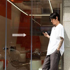 Please Use Other Door Sign Left Arrow, Solid White Vinyl Door Decal, Business Entry Sticker, Glass Door Label, Shop Door Entrance Sign