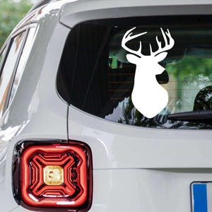 Deer Head Car Decal, Buck Silhouette Vinyl Sticker for Window, Hunting Truck Decal, Wildlife Antler Sticker, Rustic Outdoor Gift