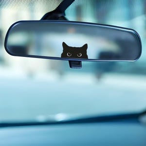 Cute Cat Rearview Mirror Sticker, Black Cat Car Decal, Funny Peekaboo Cat Accessory, Cat Lover Gift, Car Interior Decoration