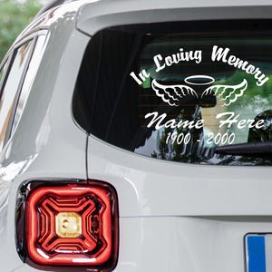In Loving Memory Decal, Personalized Memorial Car Window Sticker, Angel Wings Halo Custom Name Dates, Remembrance Vinyl Decal for Vehicle