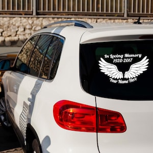 In Loving Memory Car Decal, Angel Wings Memorial Sticker, Custom Name Remembrance Vinyl Decal, Car Window Tribute Sticker, RIP Memorial Gift