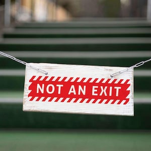 Rustic “Not an Exit” Sign, Red & White Warning Sign for Business, Door Hanging Sign, Business Safety Warning Sign, Not an Exit Decals