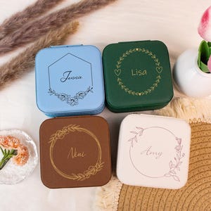 Personalized Wedding Jewelry Boxes with Names, Custom Bridesmaid Jewelry Boxes, Leather Bridal Party Gift, Wedding Birthday Gifts for Her