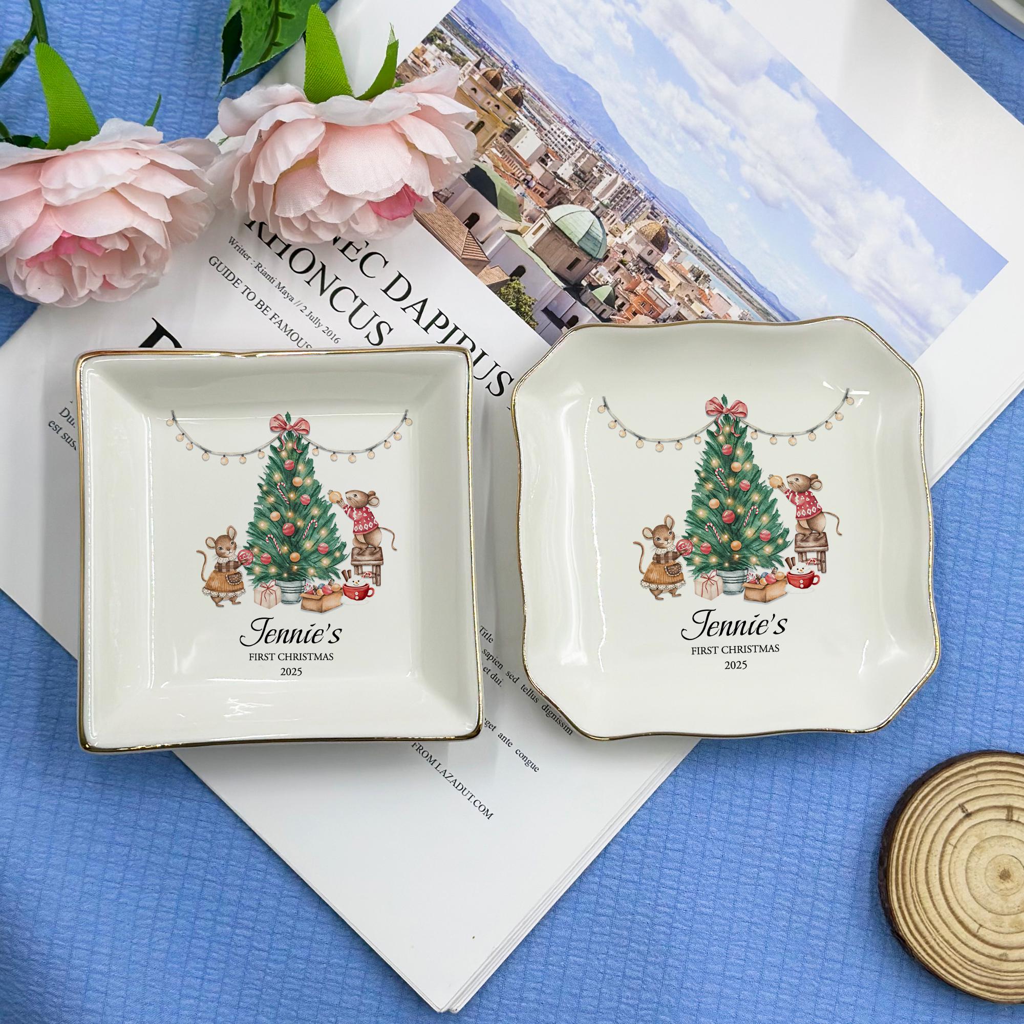 Personalized Baby's First Christmas Gift – Custom Name Ring Dish – Newborn Keepsake – Holiday Ornament 2025 – Christmas Trinket Dish
